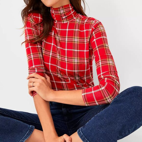 Ann Taylor Red Plaid Turtleneck Sweater - XS Petite - Picture 1 of 2